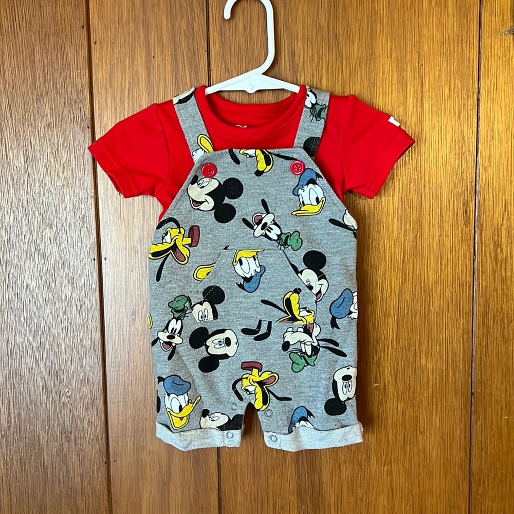 Disney Baby Mickey and friends 2 piece overall shorts outfit